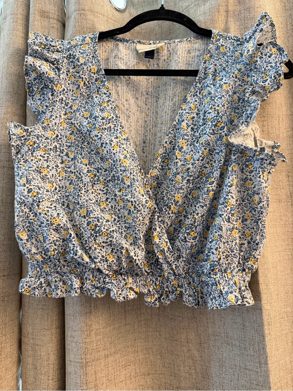 Women's Floral Smocked Crop Top - Blue & Yellow